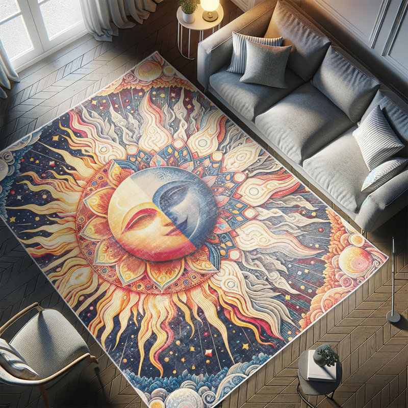 Ambesonne Sun and Moon High Density Long Fiber Poly Threads Decorative Area Rug Carpet, Rectangle 5'2" x 7'6"
