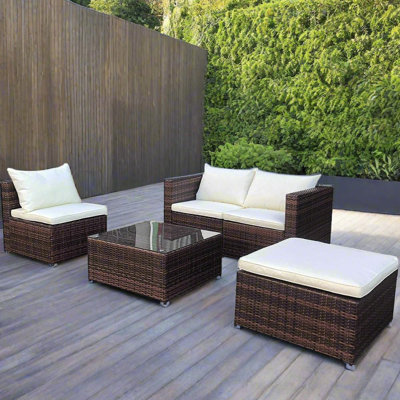 17 Stories Outdoor Rattan Garden Furniture Set Brown Robette Conservatory Patio Sofa coffee table
