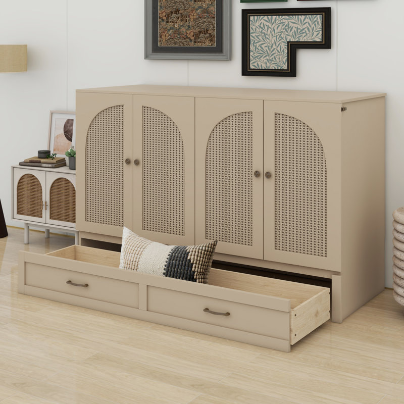 Murphy Bed With Large Drawers, Gold, Full
