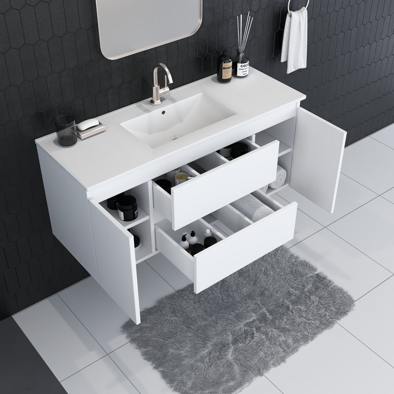 Salt 48" White Wall-Mounted Double Vanity with Acrylic Top