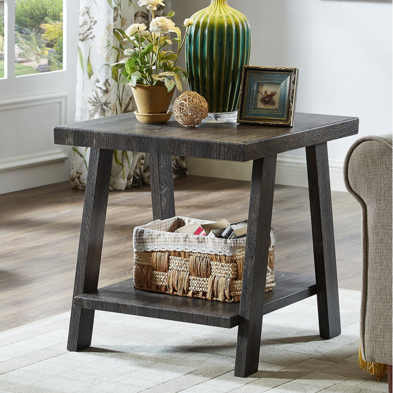 Table de bout contemporaine en bois à finition anthracite Athens, Gris anthracite