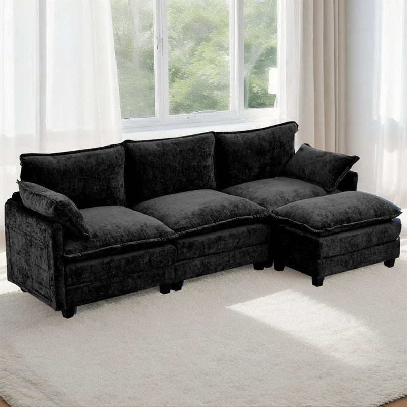 Jousha Upholstered L-Shaped Sectional Reversible, Black