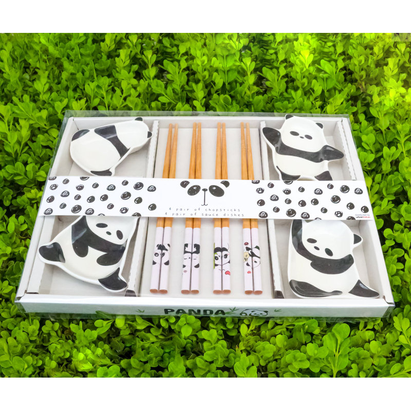 «Happy Panda Bears», ensemble de 2 baguettes à sauces en céramique