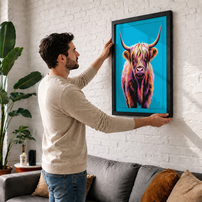 Highland Cattle Head Modern - Framed Print, Walnut, A4 - 29.7 x 21.0 cm