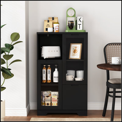 Armoire de plancher moderne en bois avec 2 portes en verre et un rangement spacieux, parfait pour la présentation et l'organisation