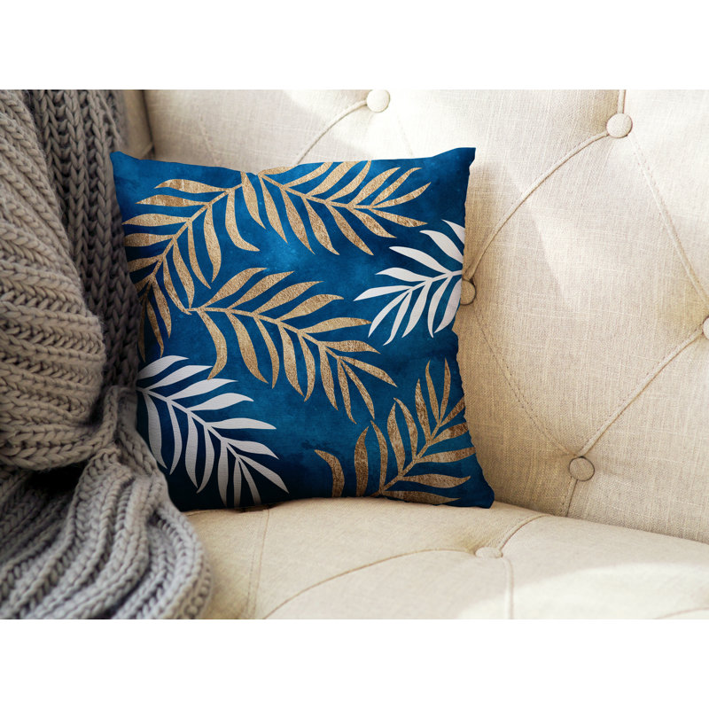 Coussin intérieur / extérieur Bobo Fern, L 19 po x H 19 po, Turquoise / or / blanc