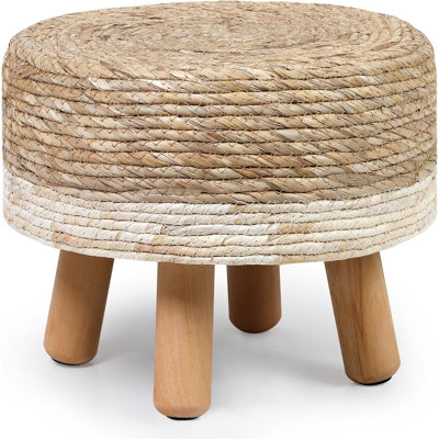 Luxuries Ottoman, Natural Seagrass Footrest, Pouf Hand Weave Round Foot Stool For Couch, Desk, Soft Step Stool Padded Foot Rest With Pine Legs For Living Room, Bedroom
