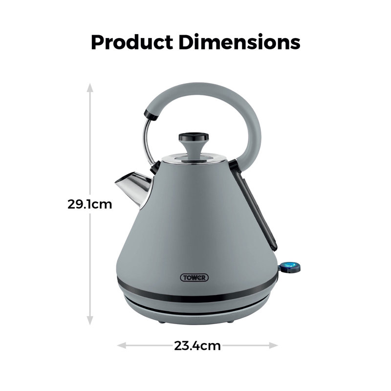 Tower Sera Pyramid Kettle with Smoked Black Trim, 1.7L, 3KW, Grey