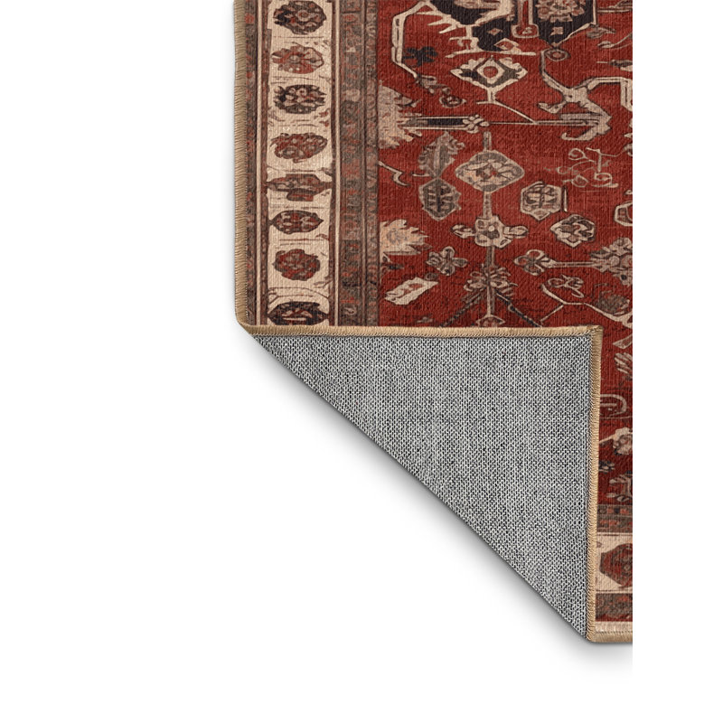 Machine Washable Persian Brown Area Rug, Round 4'