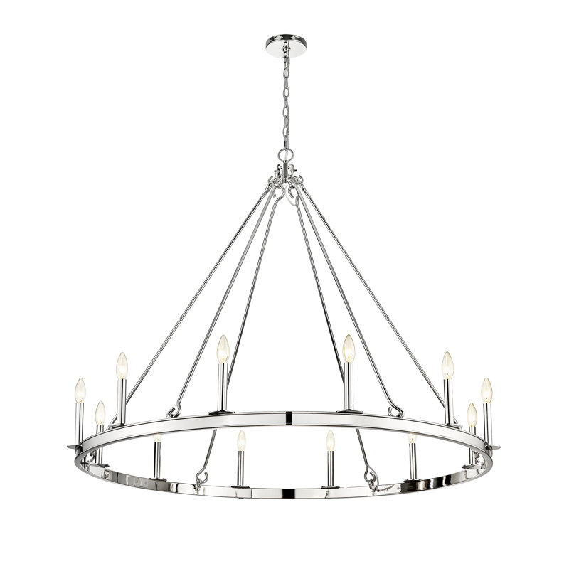 Lustre en roue de chariot à 12 lumières de style bougie Parker