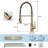 Industrial 1-handle Spring Spout Kitchen Faucet With Pull Down Sprayer, Brushed Gold, Single Hole Deck Mount For Kitchen Bar Sinks-124003318