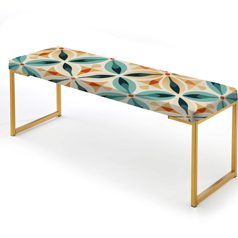 Earthy Symmetry - Patchwork Upholstered Gold Bench