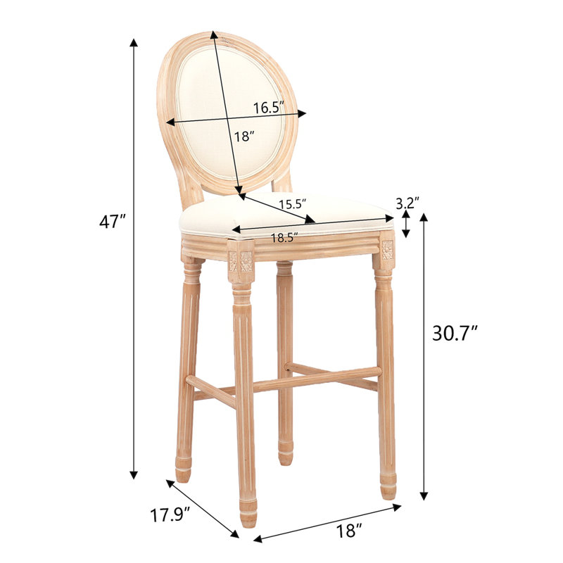 Ensemble de 2 tabourets en bois avec sièges rembourrés French Country