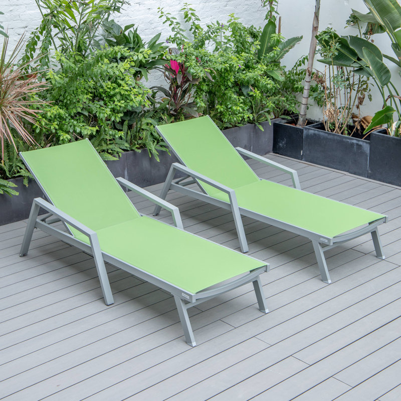 Outdoor Patio Reclining Chaise Lounge with Wheels, Powder-Coated Aluminum Frame and Breathable Sling Mesh, Adjustable Backrest for Poolside and Deck Use