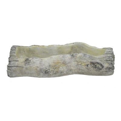 Decorative Faux Log Planter, Driftwood Style Terracotta, 13 Inch Gray