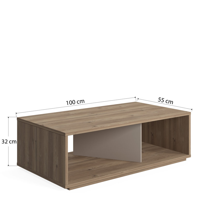 Cury Center Coffee Table, Modern Tea Table with Storage Shelf, 110 x 55 x 32 cm Cocktail Table, Oak/White