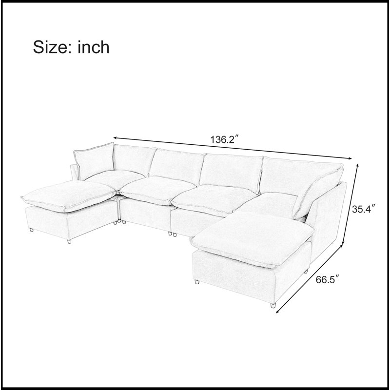 Canapé modulaire rembourré 6 pièces Elaris, Mélange de polyester beige