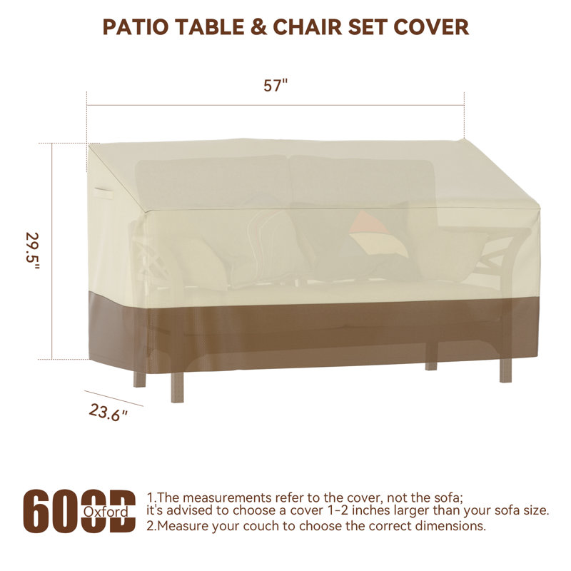 Housse de causeuse d'extérieur robuste et imperméable, H 29,50 po x l 57 po x P 23,60 po