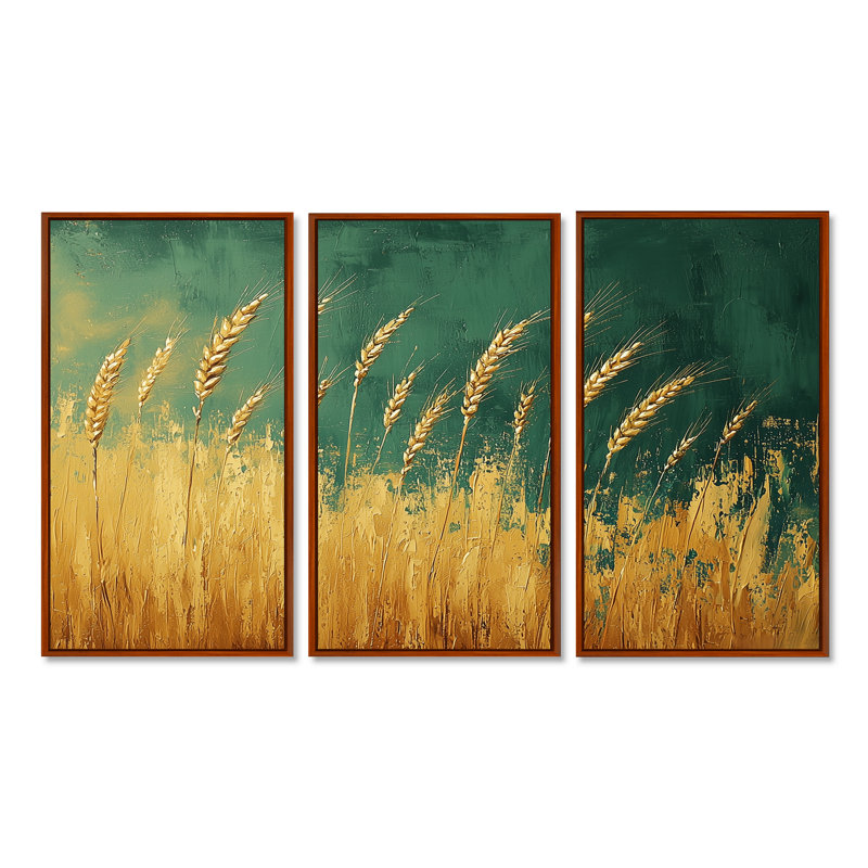 Ensemble de salon Green Gold Wheat Fields III - Farm Wall Art, Métal métal, H 40 po x l 60 po x P 1 po