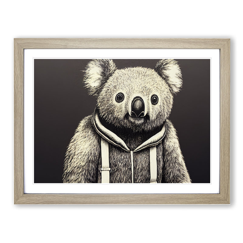 Young Koala Bear - Single Picture Frame Painting, 46cm H x 64cm W x 2cm D, Oak