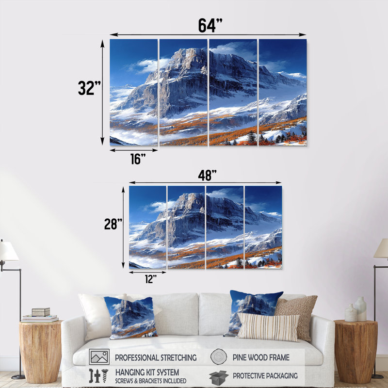 Décoration murale enneigée «Snowy Mountain Top - Winter Mountains», 4 pièces, H 32 po x l 64 po