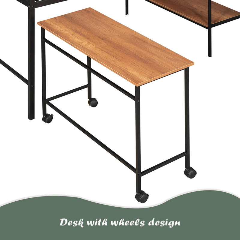 Lit mezzanine simple en métal avec bureau et tablettes, Black