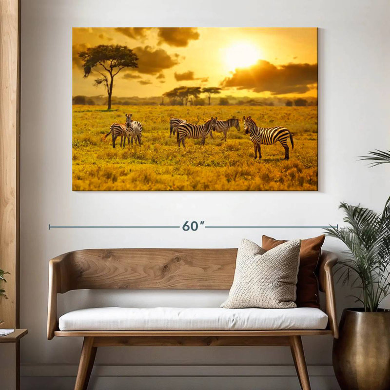 Brampt Zebras At Sunset, 34" H x 51" W