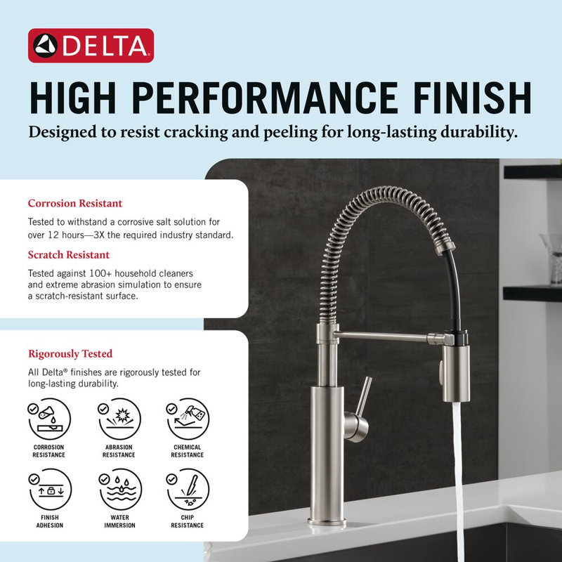 Delta Antoni Pro Commercial Pull Down Sprayer Kitchen Sink Faucet, Spotshield Stainless