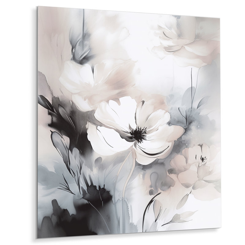 Délicates fleurs grises V - décoration murale florale en métal, H 20 po x l 12 po x P 1 po
