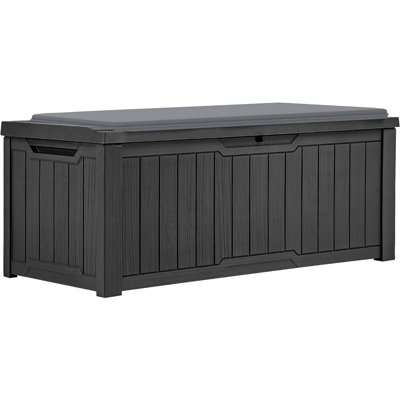 Boîte de rangement en résine 120 gallons, boîte de rangement extérieure résistante aux intempéries pour coussin de patio, outils de jardin, accessoires de piscine, verrouillable, assemblage facile, siège ou table supplémentaire avec coussin (noir)