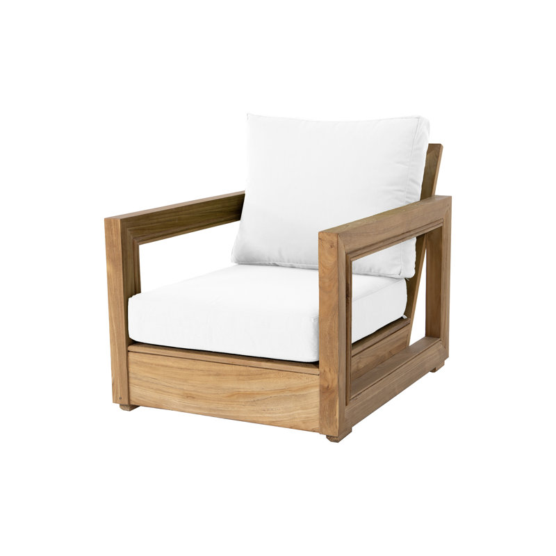 Ensemble de conversation en teck avec coussins Sunbrella 5 pièces Crelake, Sunbrella® blanc