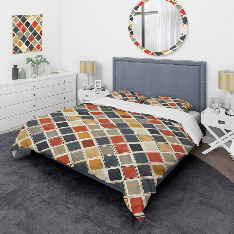 Ensemble de housse de couette moderne brun à motif losange moderne III, Housse de couette très grand et 2 très grandes t
