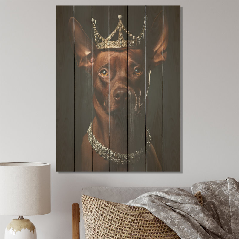 «Crowned Royal Pitcher Dog King» - impression sur bois, H 20 po x l 10 po