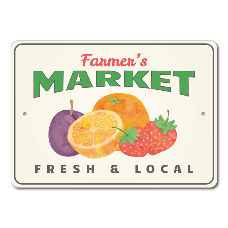 Enseigne en aluminium Farmers Market, H 10 po x l 14 po x P 0,04 po