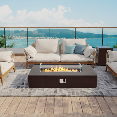 Table de foyer d'extérieur au propane rectangulaire en fer de 56 pouces avec support de réservoir et pare-brise