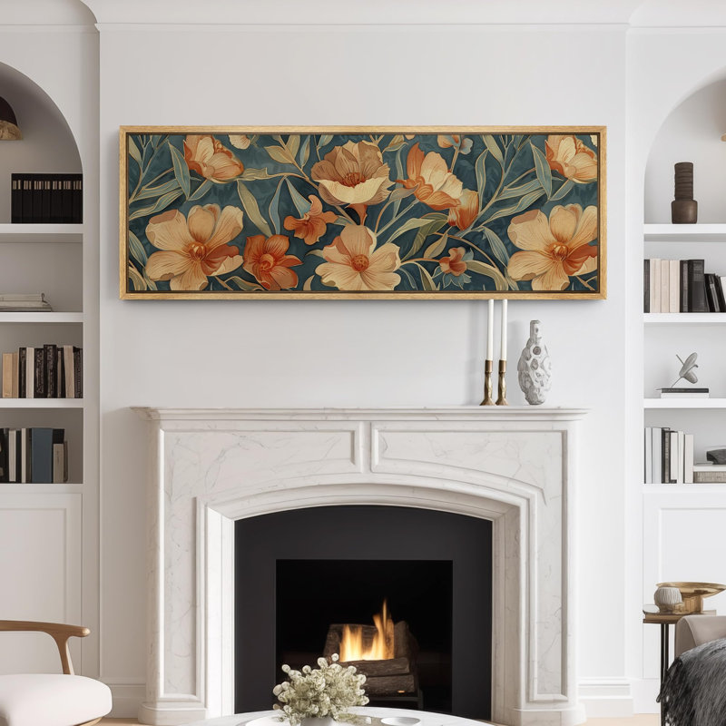 «Abstract Botanical Floral Elegance», reproduction d'art rétro encadrée sur toile, H 20 po x l 60 po, Naturel