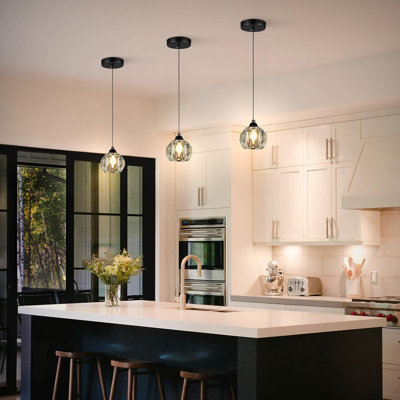 Crystal Chandeliers for Dining Room Lights Fixture Over Table, 3 Pack Black Modern Pendant Light Fixture