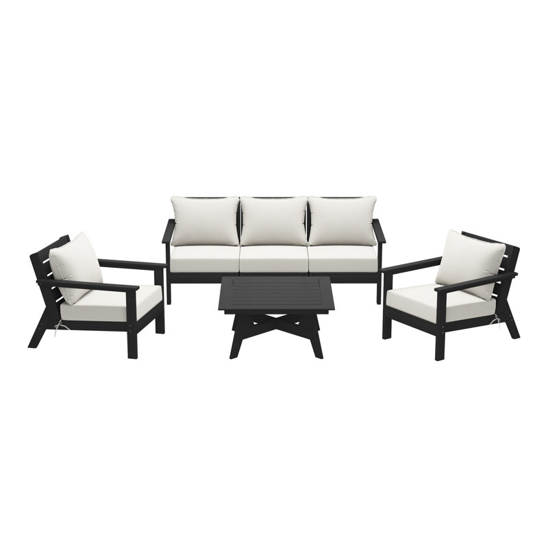6-Piece Deep Seating Set, Black, White