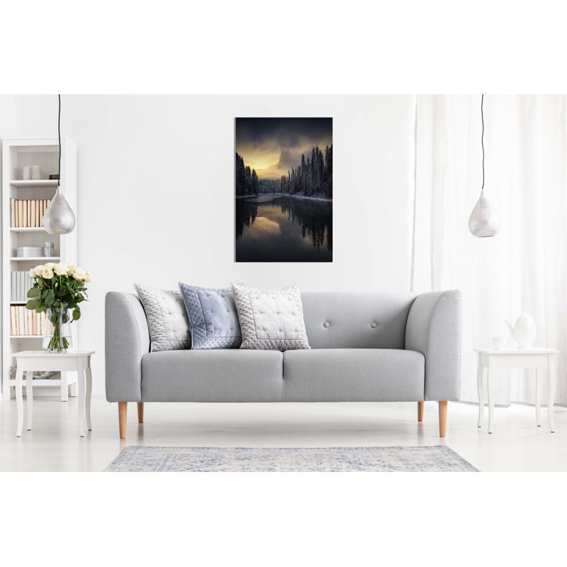 Misty Mountain Reflection On Water - Wrapped Canvas Print, 61cm H x 41cm W