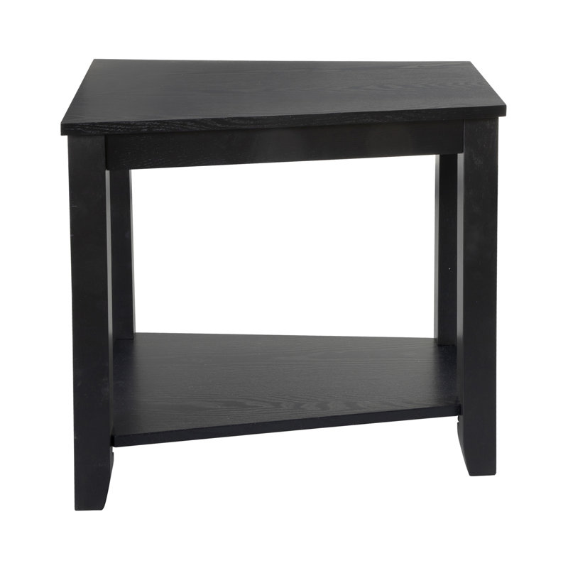 Black Triangular Wood Chairside Table with Shelf