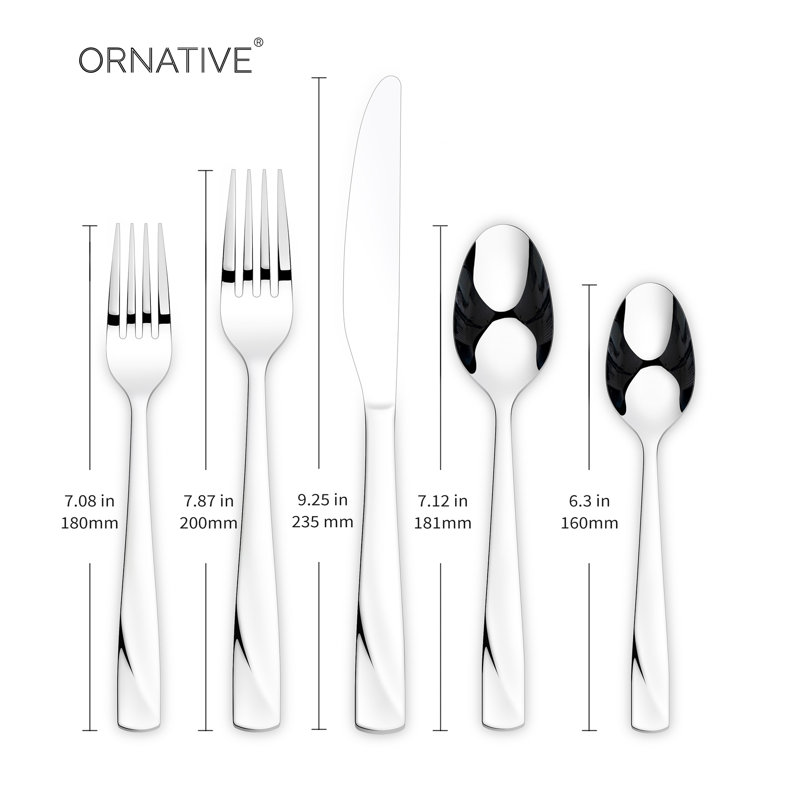 RHODA 18/0 Stainless Steel Mirror 42 Pieces Flatware Set with Buffet