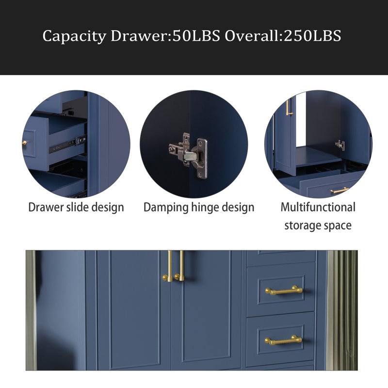 Meuble-lavabo traditionnel 36 po (lavabo non inclus), Bleu