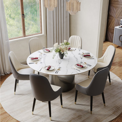 Modern Sintered Stone Round Dining Table With Pedestal Base