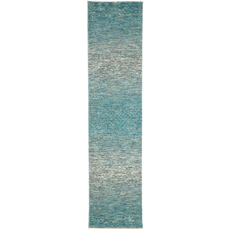 Tapis turquoise et sable noué à la main de haute qualité, Tapis de couloir 2 pi 6 po x 10 pi