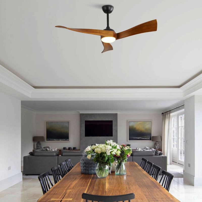 52 Inch Ceiling Fan Light With 6 Speed Remote Energy-Saving DC Motor, Black, Brown