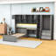 Lit plateforme simple en bois avec amplement d'espace de rangement, bande lumineuse et bureau-554108594