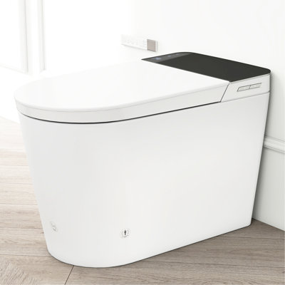 Toilette intelligente à bidet, couvercle et chasse d'eau à ouverture automatique, bidet plus large, séchage à l'eau chaude, activation du capteur de pied, distance de détection du radar, modes de lavage, température réglable, mémoire du côté de la sécheuse