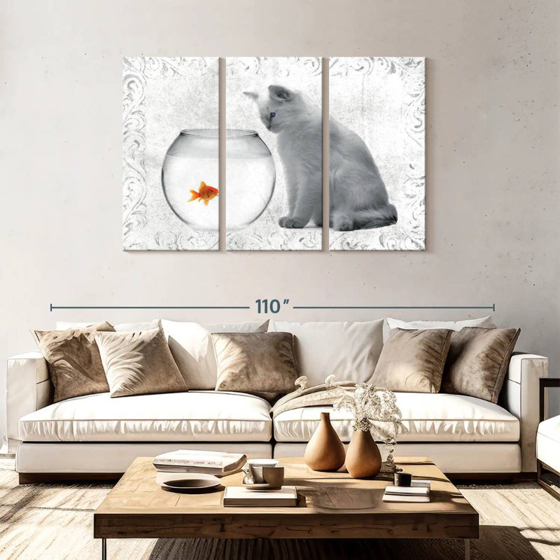 Brampt poisson rouge et chat, H 48 po x l 74 po