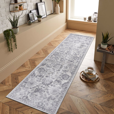 Tapis tissé et tissé 2 x 8 en gris / argenté - ne perd pas ses poils, teint, rehausse le style du salon, de la chambre à coucher et de la salle à manger