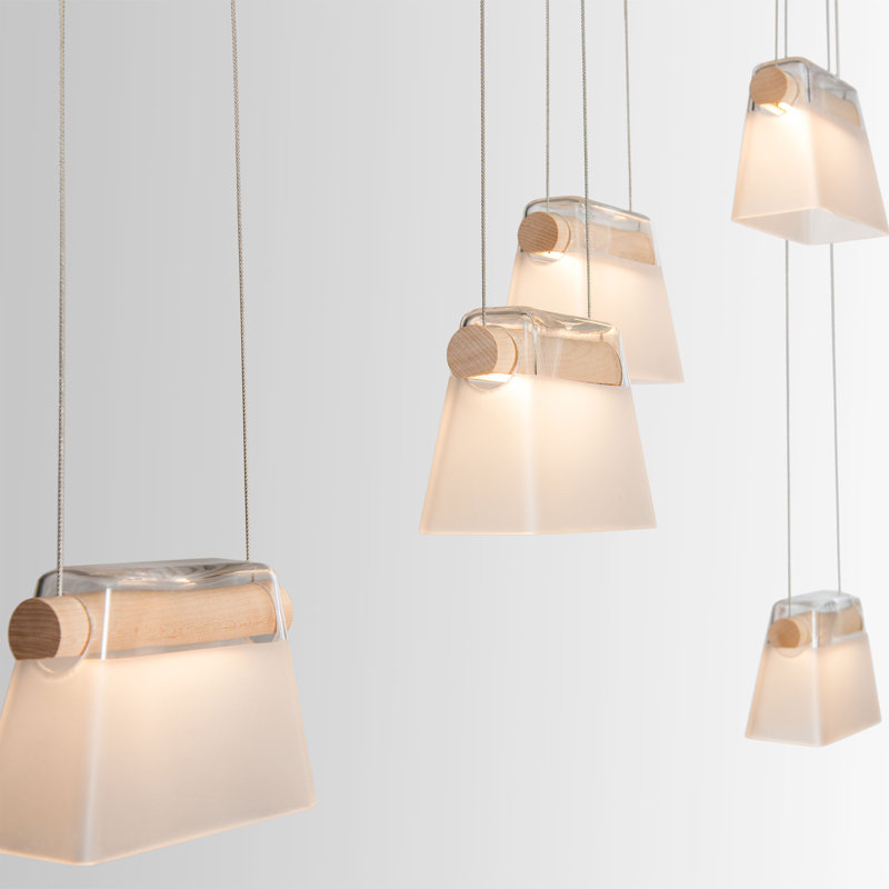 Cowbell 5 - Light Kitchen Island Geometric LED Pendant, Clear Glass with Frosted Diffuser, Oil Rubbed Bronze